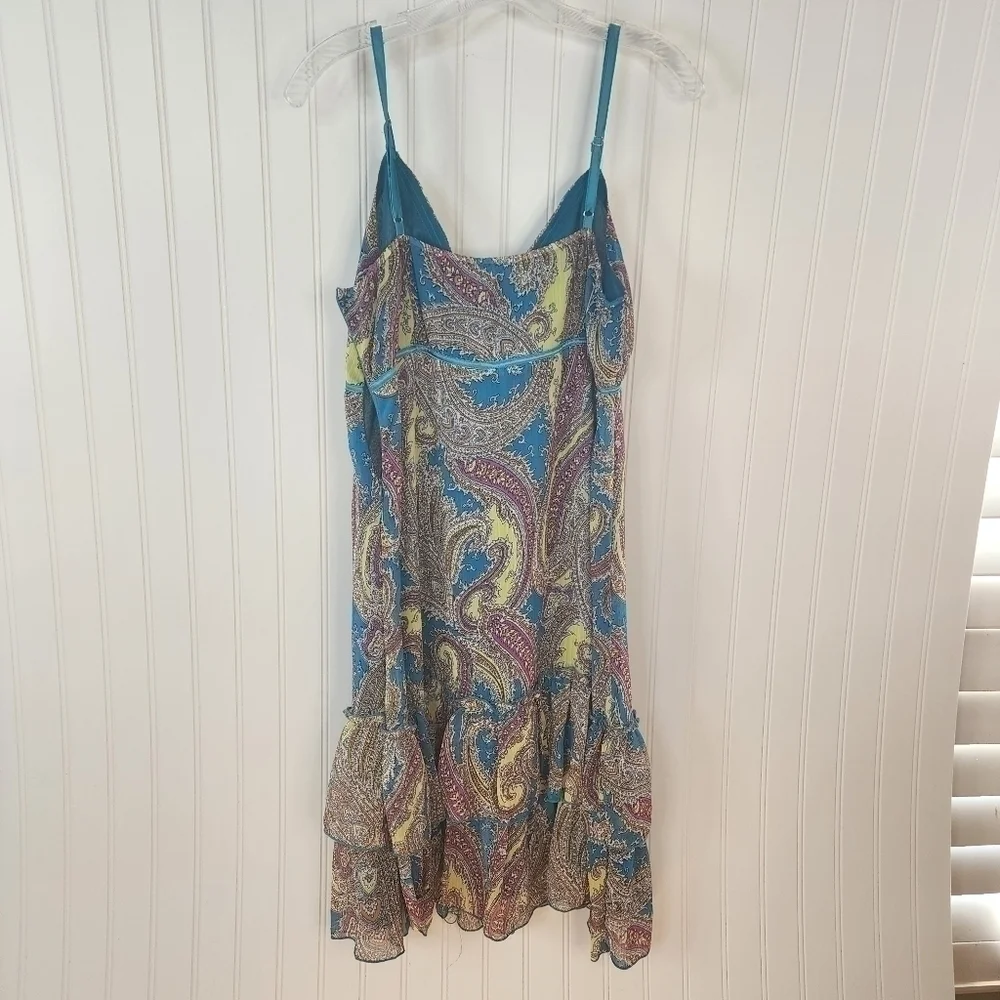 Poppy Garden sleeveless lightweight dress bright paisley colors accented w/ blue - Picture 4 of 8